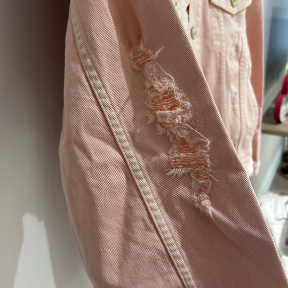 Dondup Italian Designer Light Pink Distressed Denim Jacket Size Small NWT Casual - Picture 4 of 10